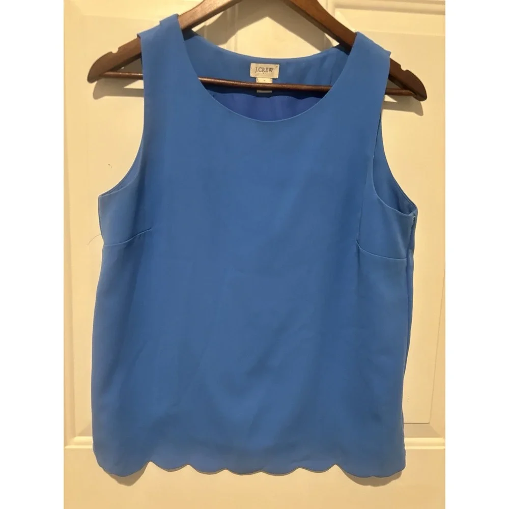 J Crew Blouse Scalloped Hem Top Blue Split Back Size Small Sleeveless Workwear‎